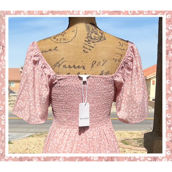 PinkBlush Dusty Rose Ditsy Floral Tiered Ruffle Midi Dress Size: M NWT - Picture 3 of 11